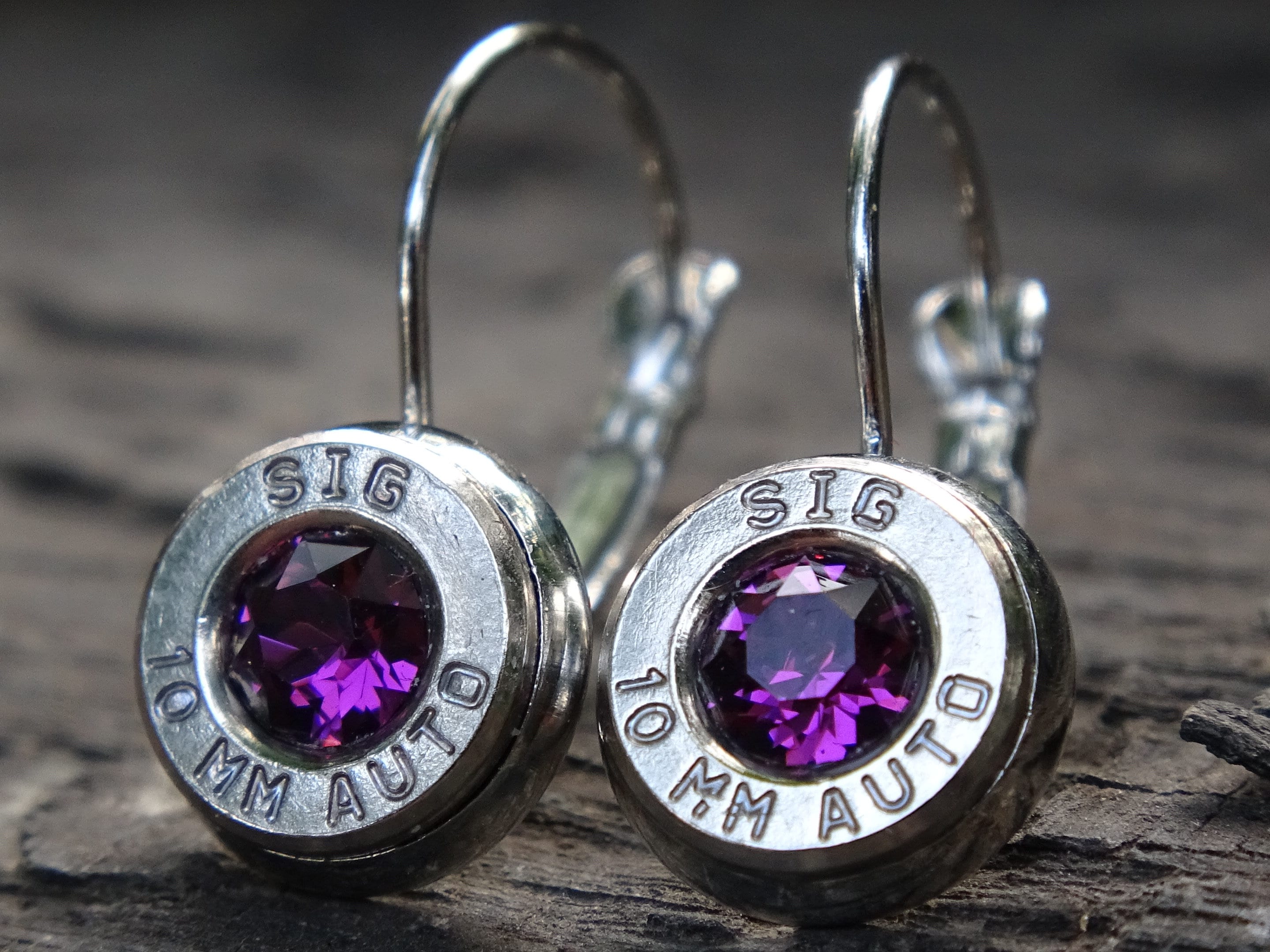 Lever back bullet earrings 10mm auto Amethyst (etsy image id: 5153991703)