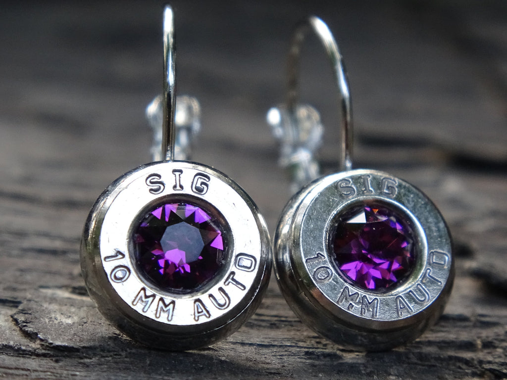 Lever back bullet earrings 10mm auto Amethyst (etsy image id: 5153991959)