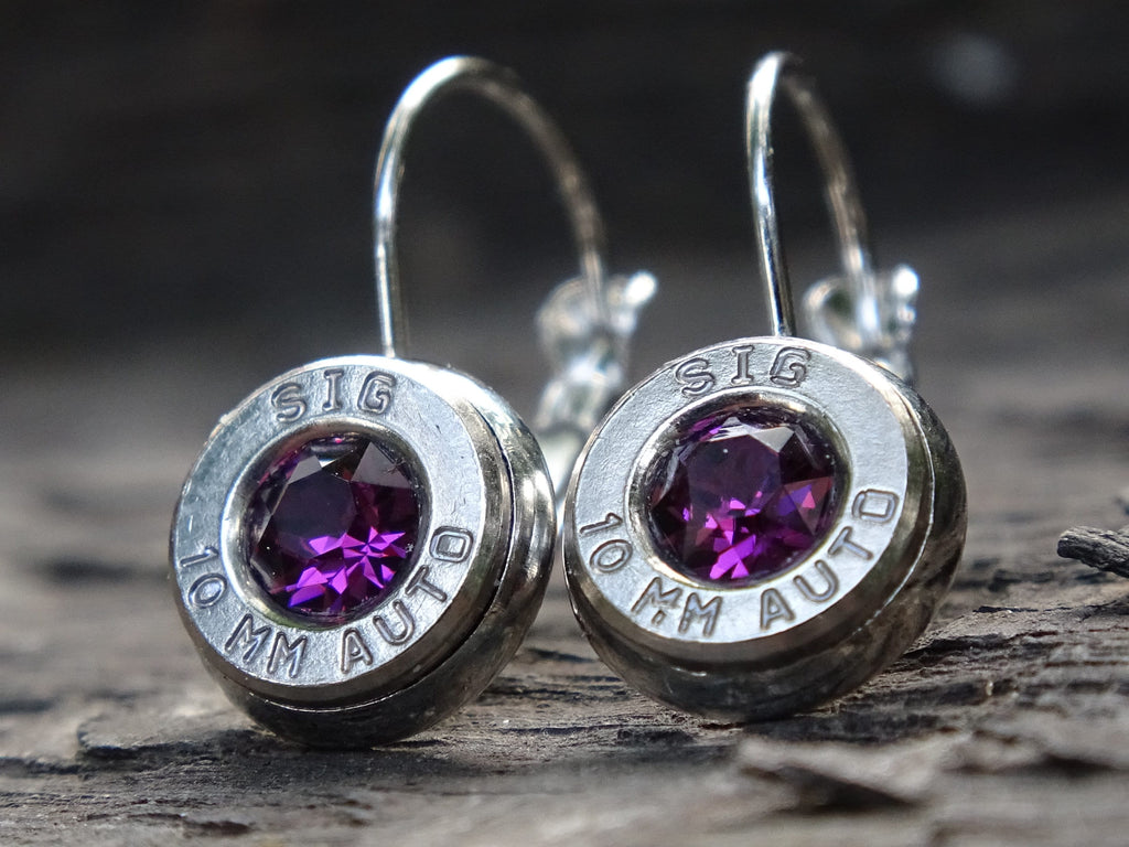 Lever back bullet earrings 10mm auto Amethyst (etsy image id: 5153992585)