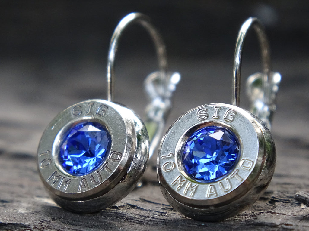 Lever back bullet earrings 10mm auto Sapphire (etsy image id: 5154049905)