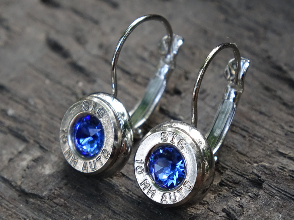 Lever back bullet earrings 10mm auto Sapphire (etsy image id: 5154050885)