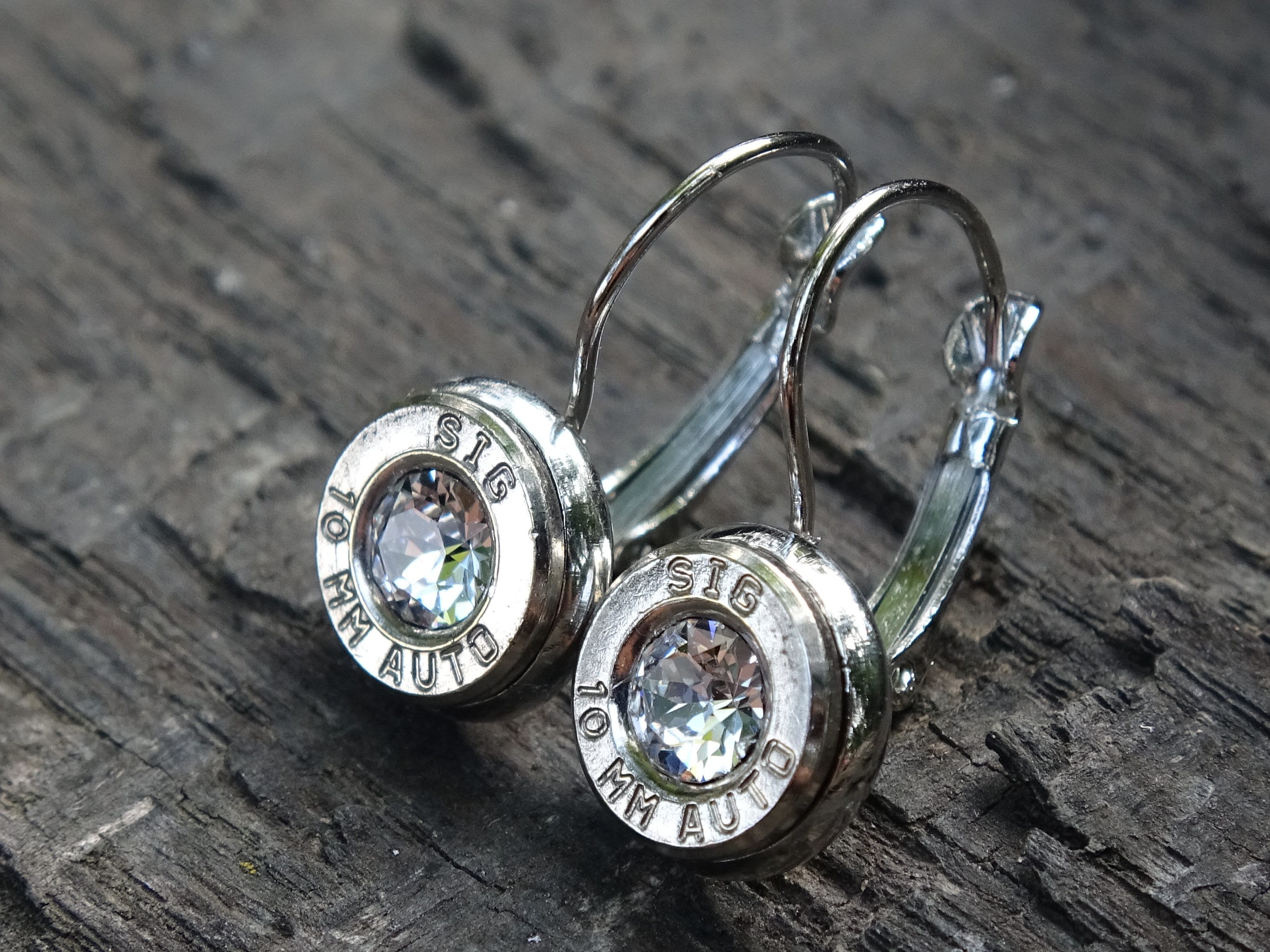 Lever back bullet earrings 10mm Clear Cubic Zirconia (etsy image id: 5154092869)