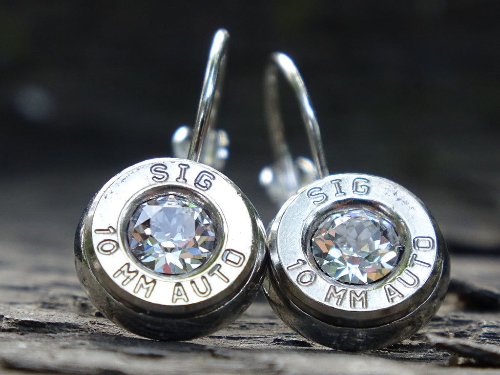 Lever back bullet earrings 10mm Clear Cubic Zirconia (etsy image id: 5154093185)