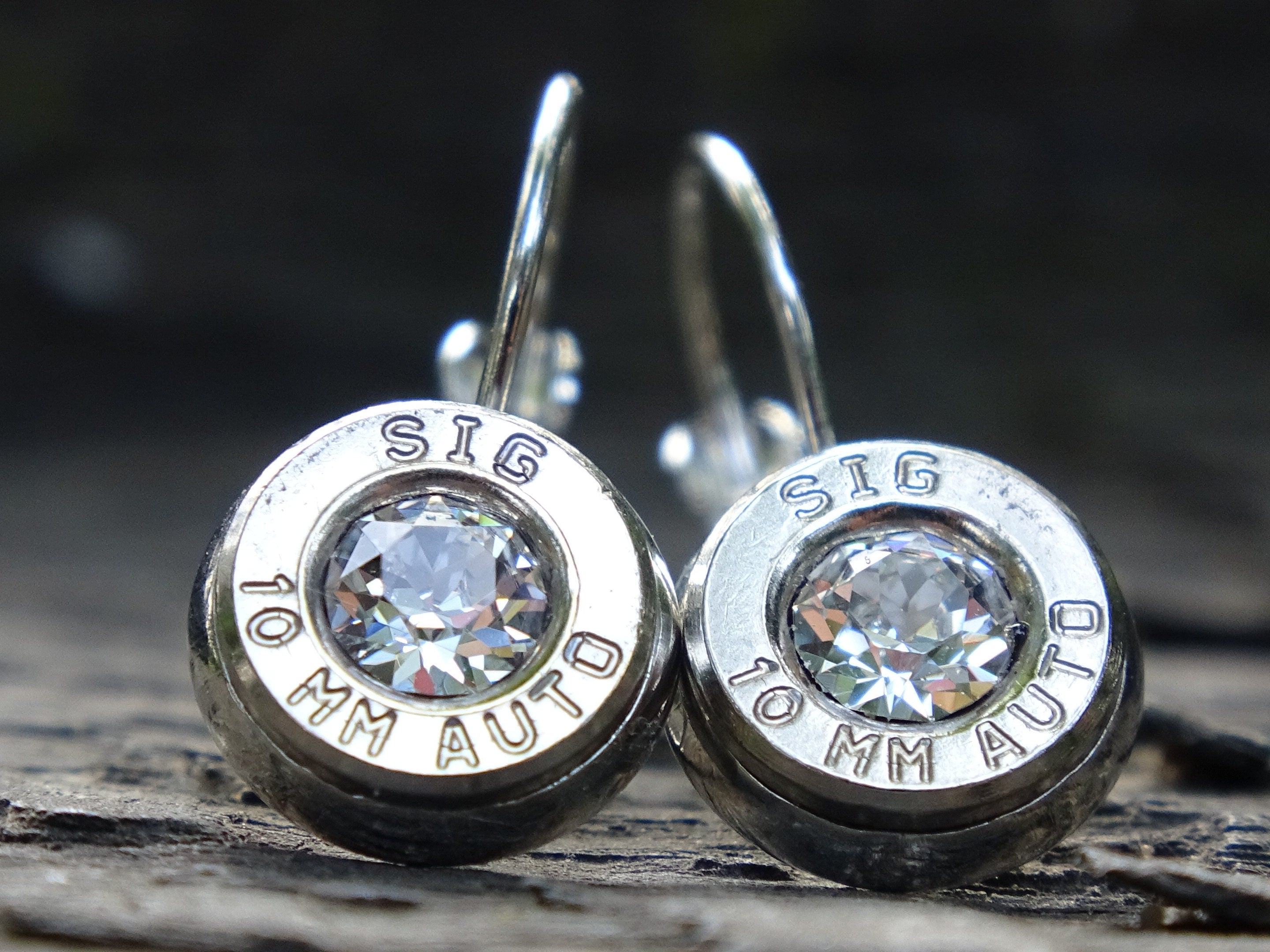 Lever back bullet earrings 10mm Clear Cubic Zirconia (etsy image id: 5154093185)