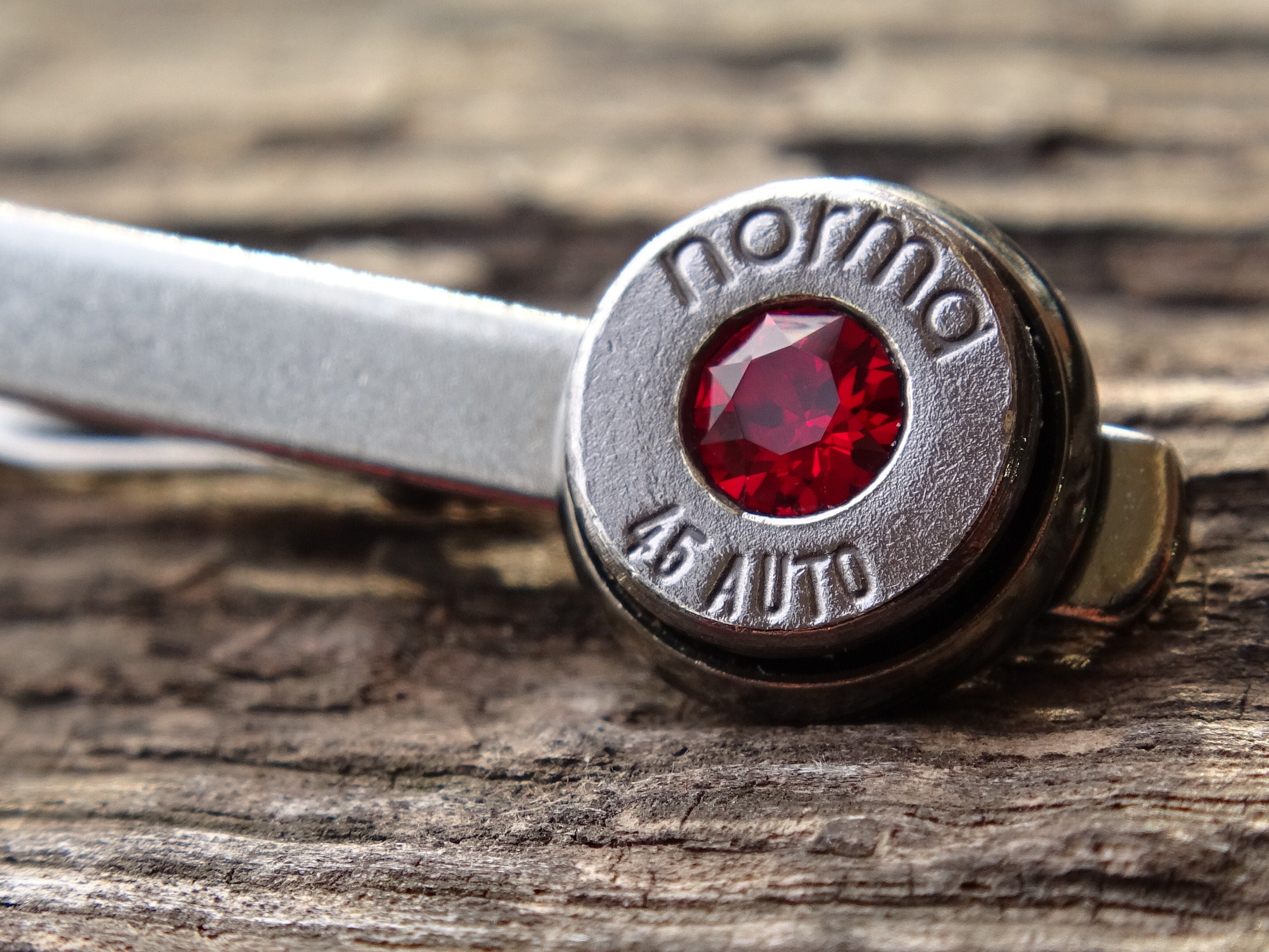Bullet cufflinks & tie clip set gun metal garnet (etsy image id: 5815512016)