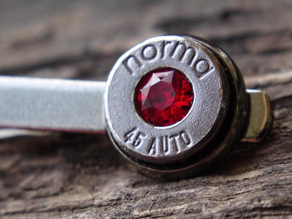 Bullet tie clip .45 gun metal garnet (etsy image id: 5815538422)