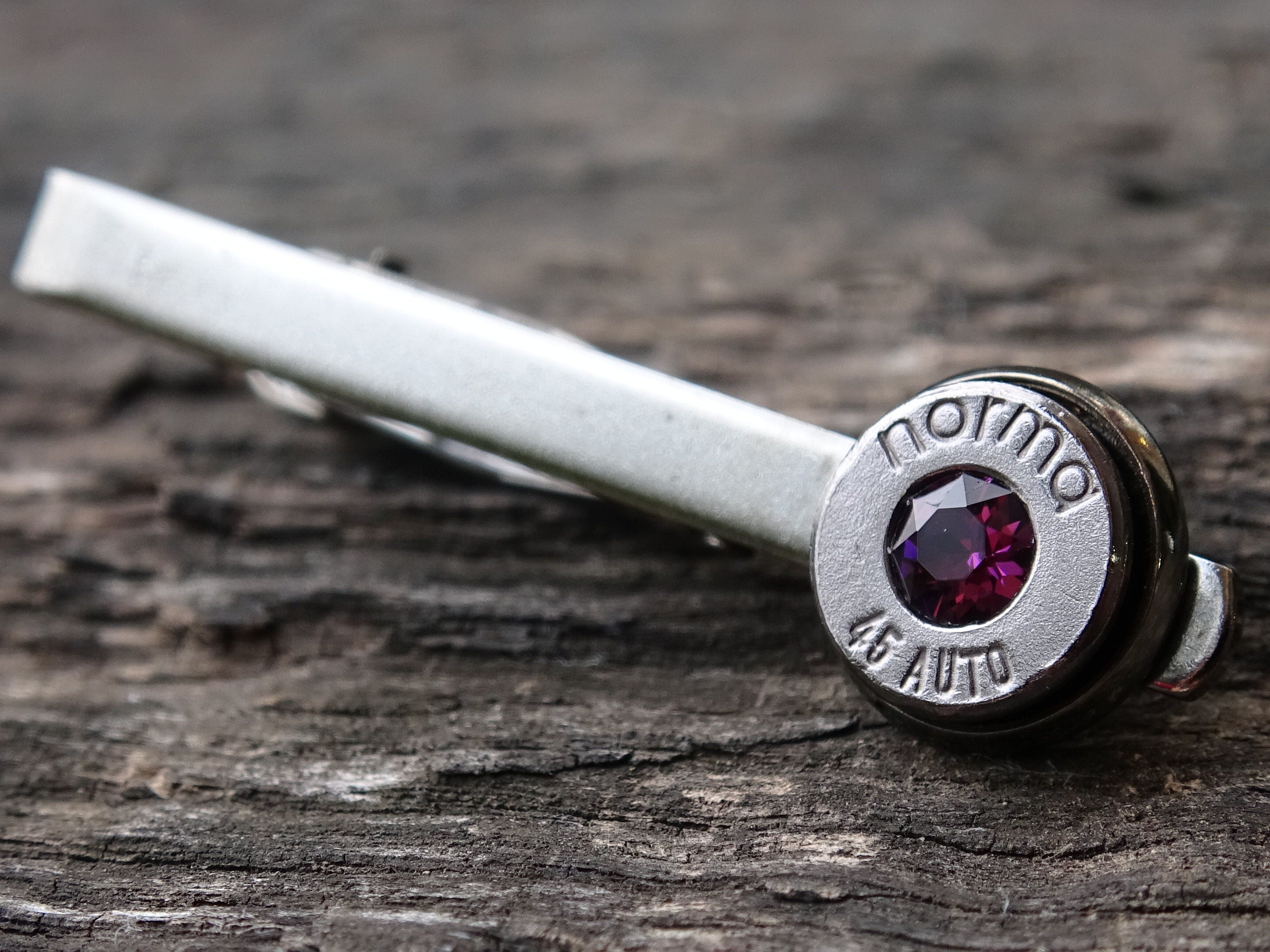 Bullet cufflinks & tie clip set gun metal amethyst (etsy image id: 5815568432)