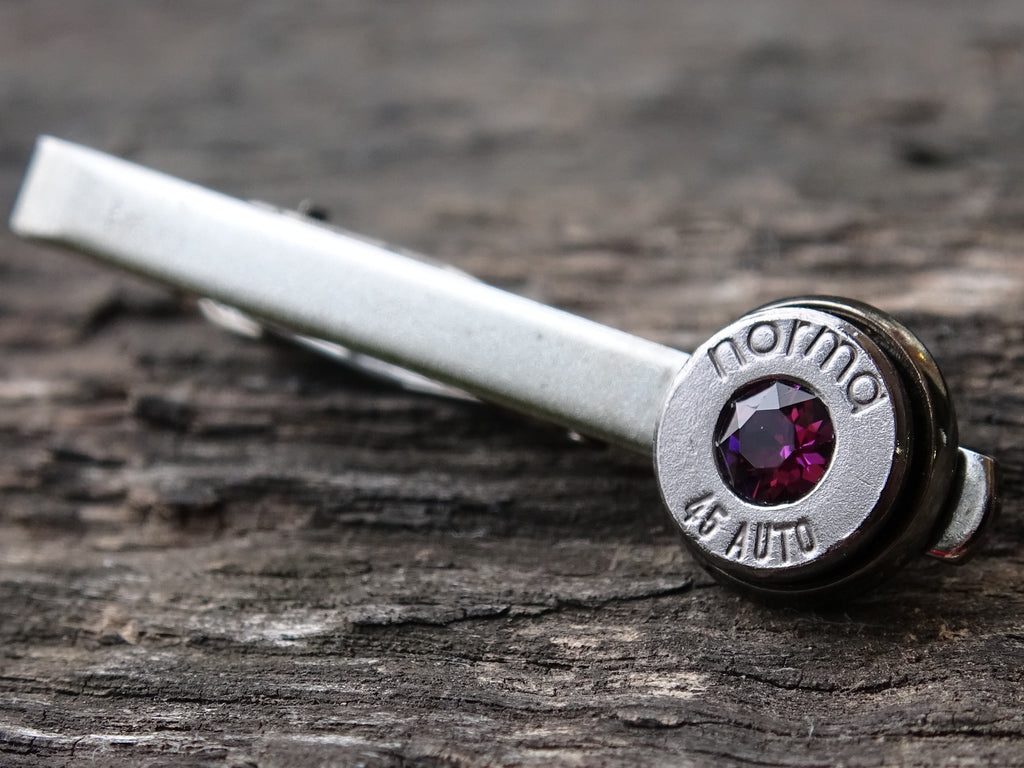 Bullet tie clip .45 gun metal amethyst (etsy image id: 5815584534)