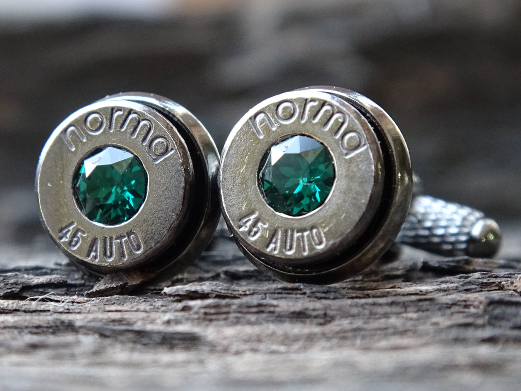 Bullet cufflinks .45 ACP gun metal emerald (etsy image id: 5815617486)