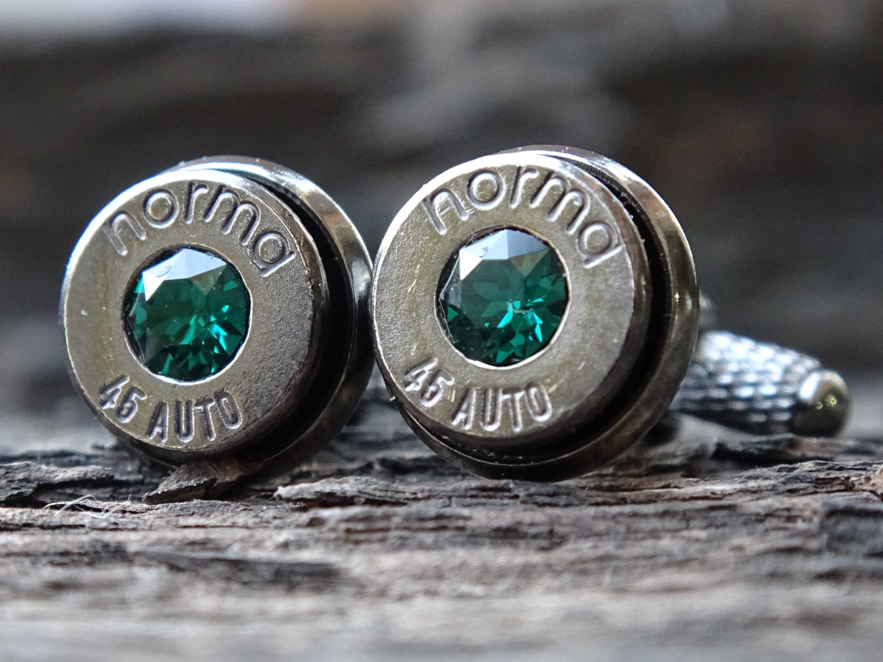 Bullet cufflinks .45 ACP gun metal emerald (etsy image id: 5815617486)