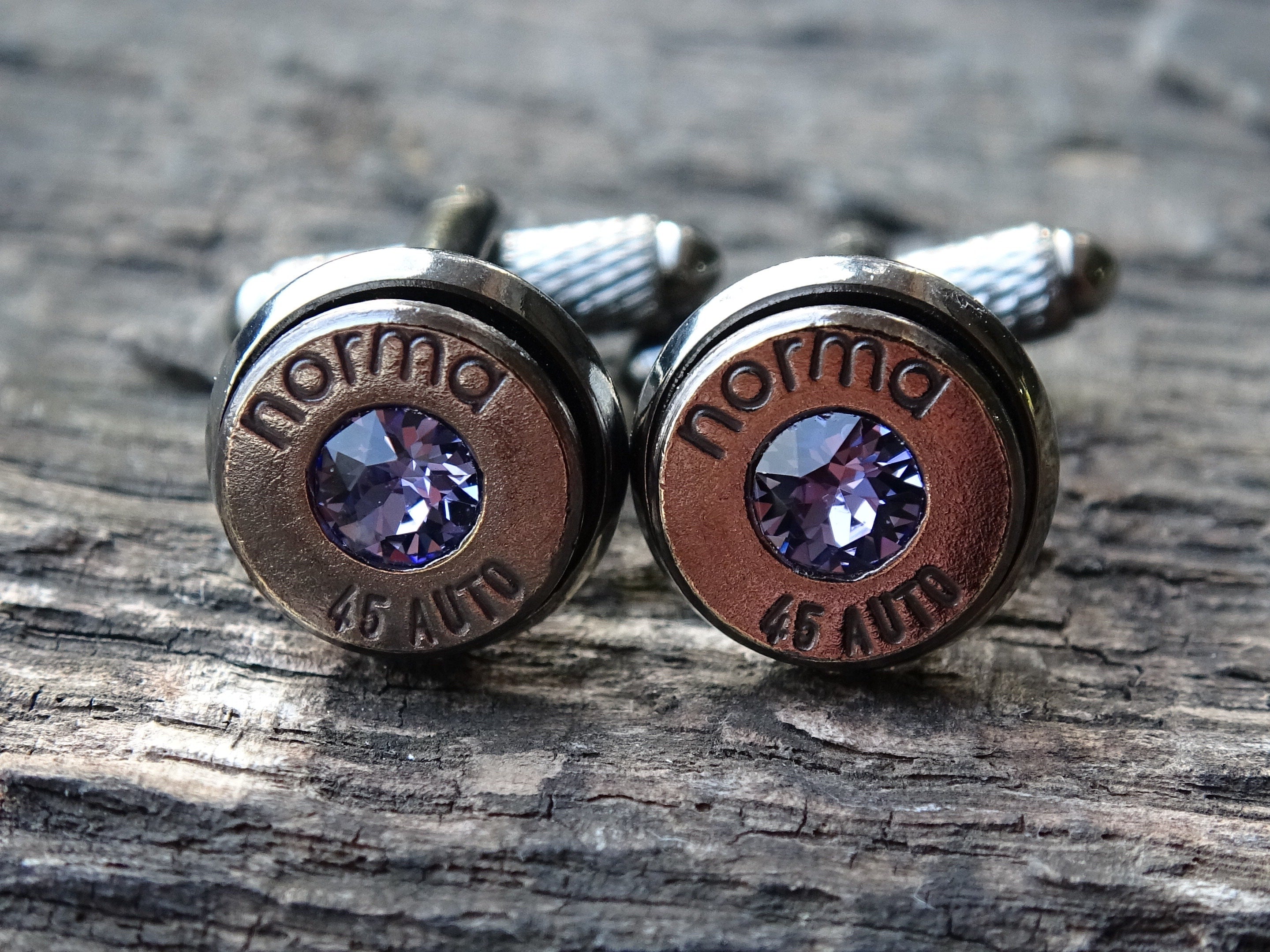 Bullet cufflinks & tie clip set gun metal tanzanite (etsy image id: 5815629022)