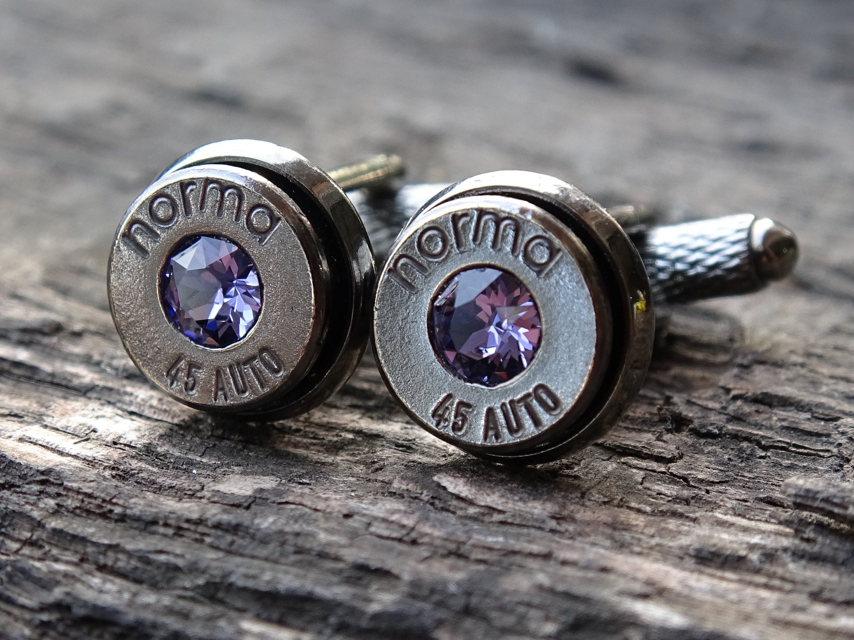 Bullet cufflinks .45 ACP gun metal tanzanite (etsy image id: 5815639110)