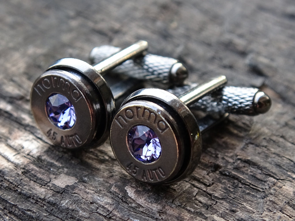 Bullet cufflinks .45 ACP gun metal tanzanite (etsy image id: 5815639456)