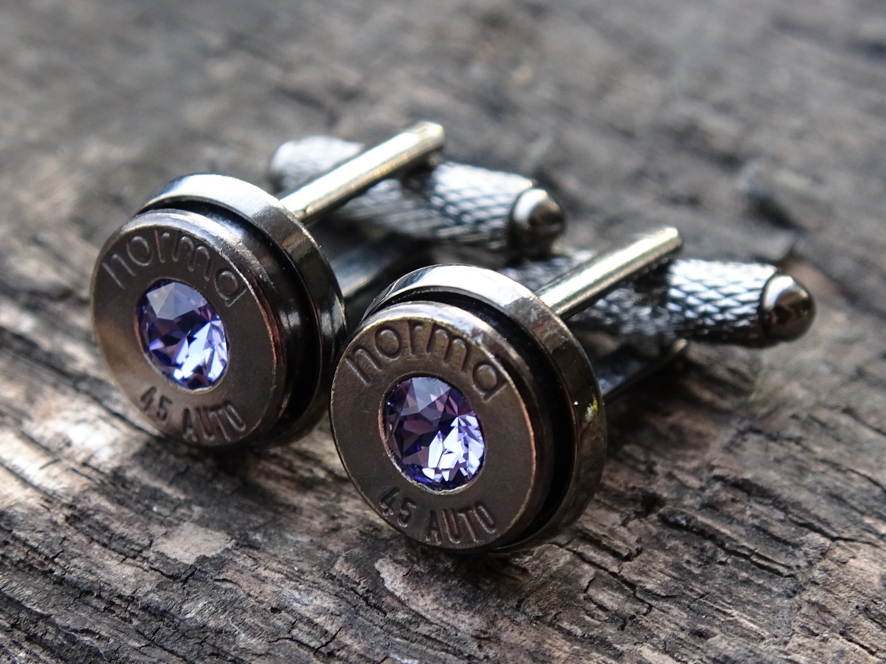Bullet cufflinks .45 ACP gun metal tanzanite (etsy image id: 5815639456)