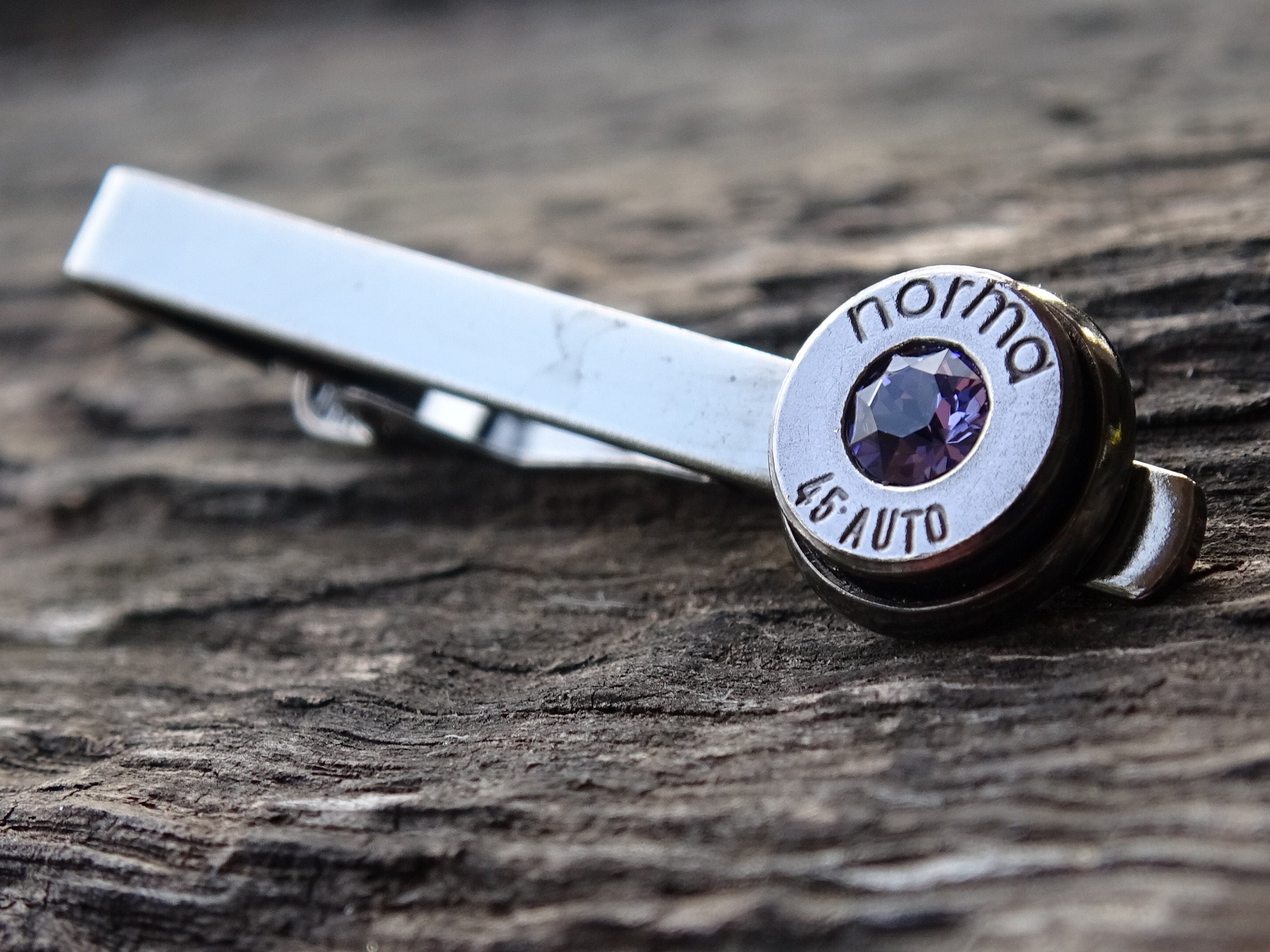 Bullet tie clip .45 gun metal tanzanite (etsy image id: 5815644644)