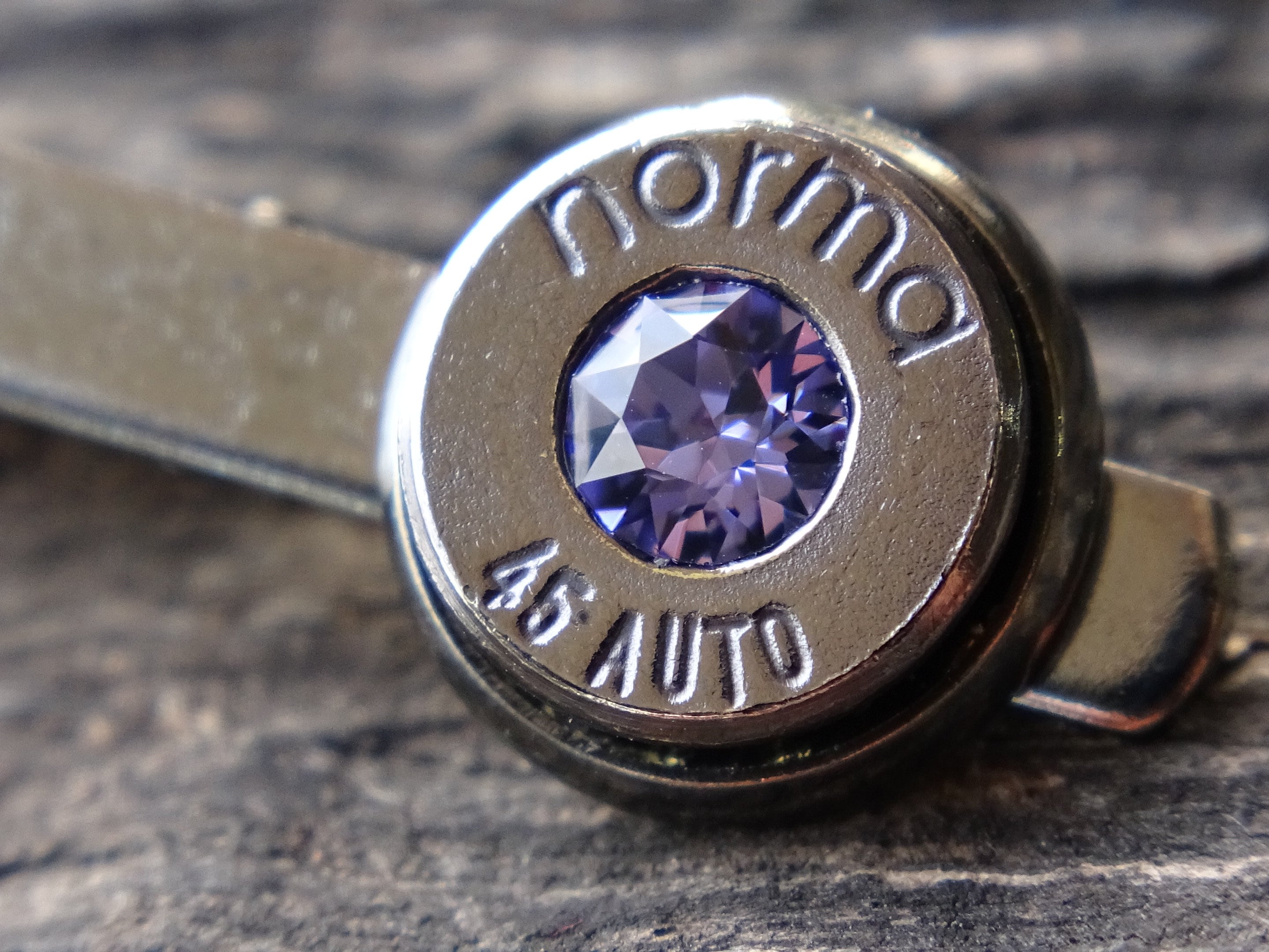Bullet tie clip .45 gun metal tanzanite (etsy image id: 5815644796)
