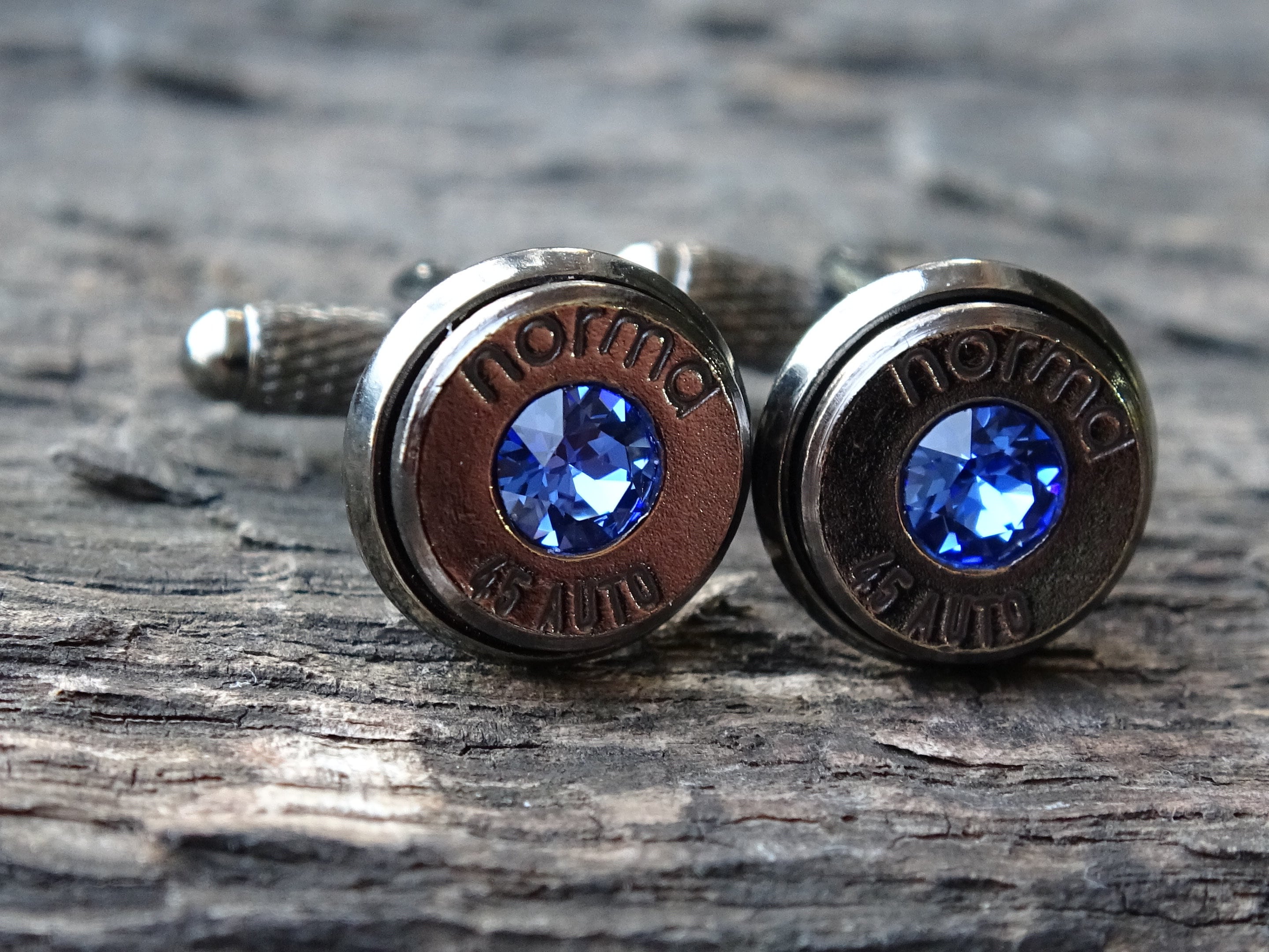 Bullet cufflinks & tie clip set gun metal sapphire (etsy image id: 5815691092)