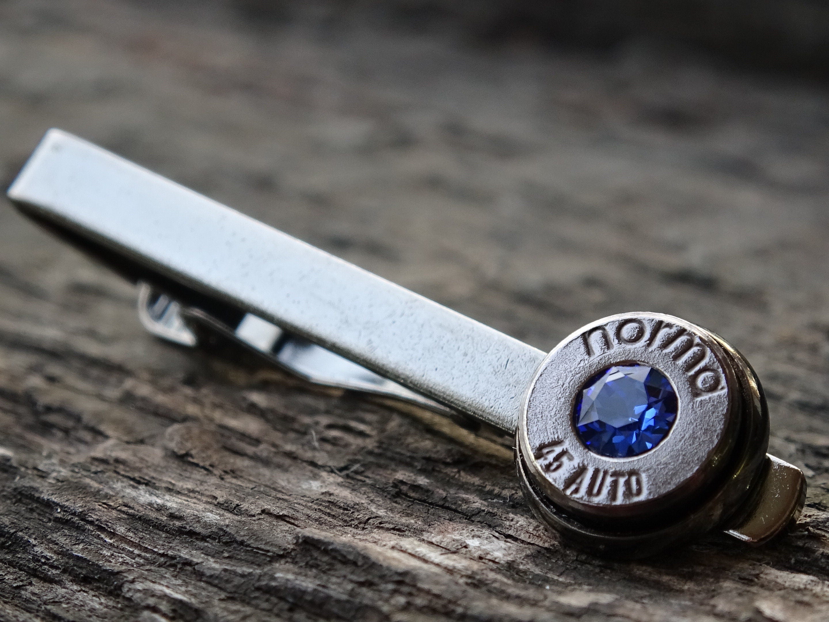 Bullet cufflinks & tie clip set gun metal sapphire (etsy image id: 5815691502)