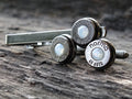 Bullet cufflinks & tie clip set gun metal opal (etsy image id: 5815713916)
