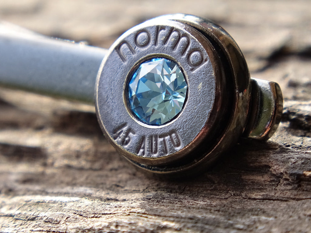 Bullet cufflinks & tie clip set gun metal aquamarine (etsy image id: 5815746618)