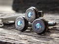 Limited edition Bullet cufflinks & tie clip set gun metal sapphire shimmer (etsy image id: 5815765154)