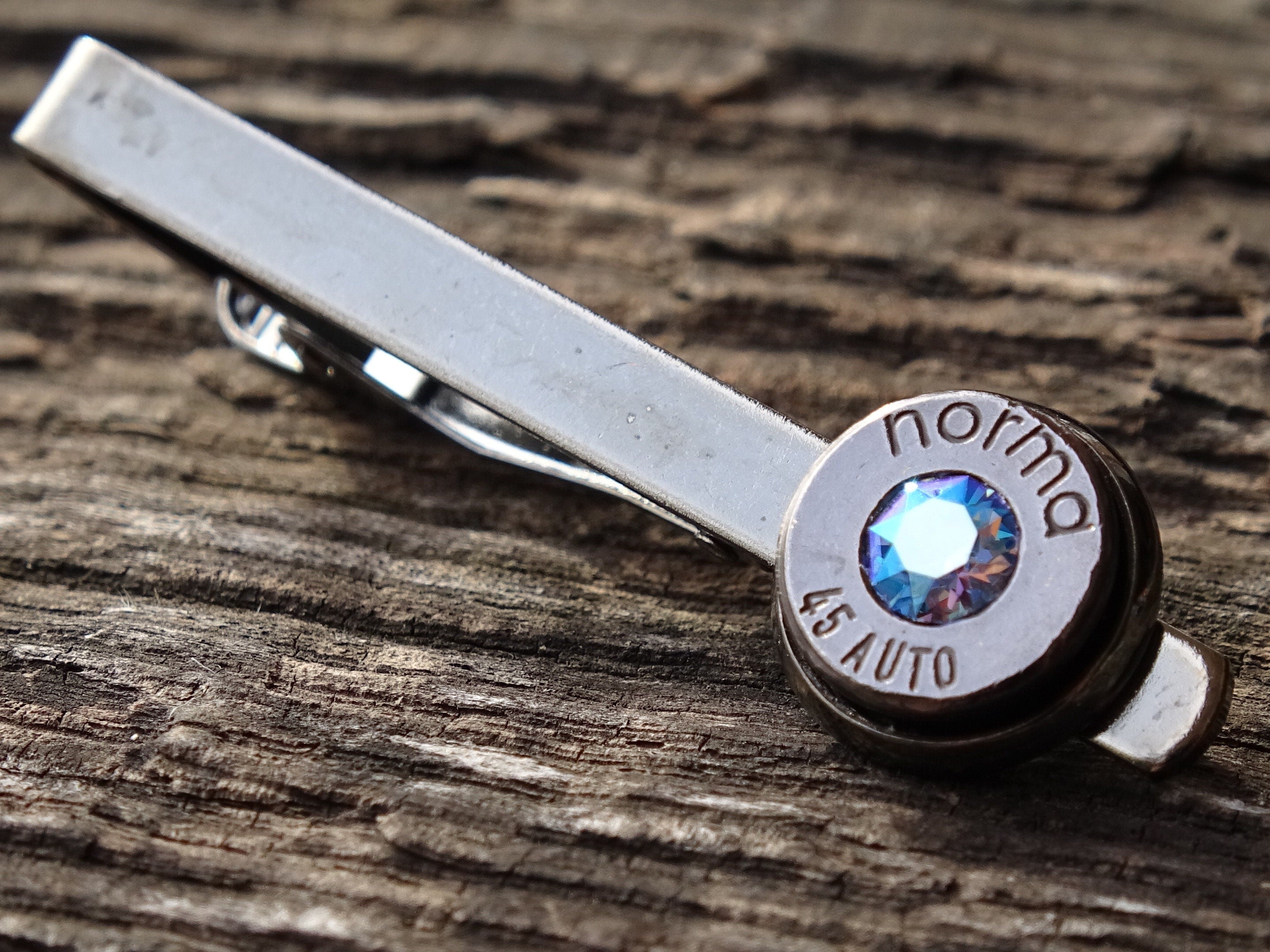 Limited edition Bullet cufflinks & tie clip set gun metal sapphire shimmer (etsy image id: 5815765996)