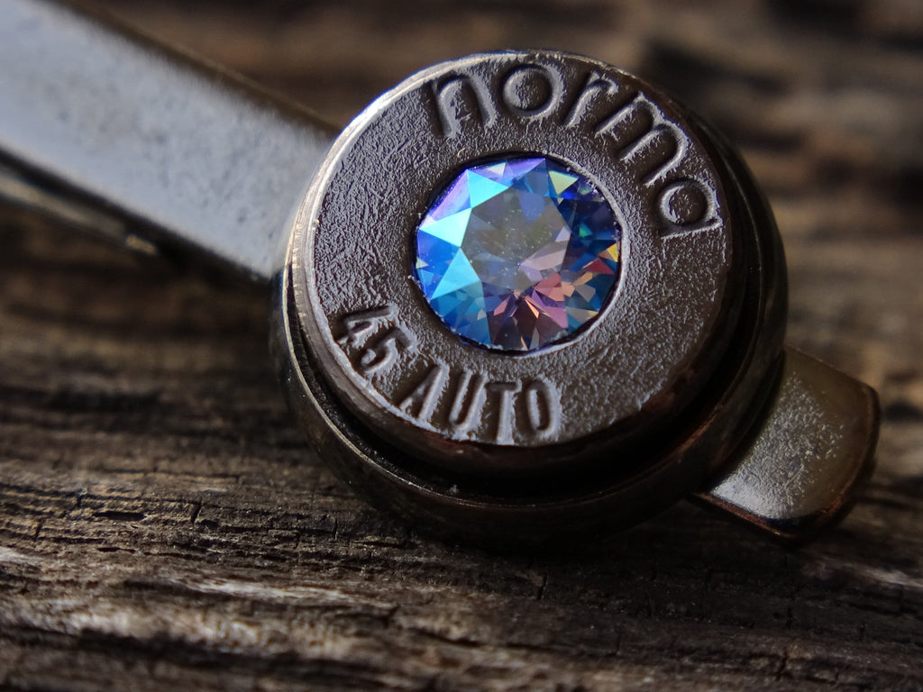 Limited editionBullet tie clip .45 gun metal sapphire shimmer (etsy image id: 5815787420)