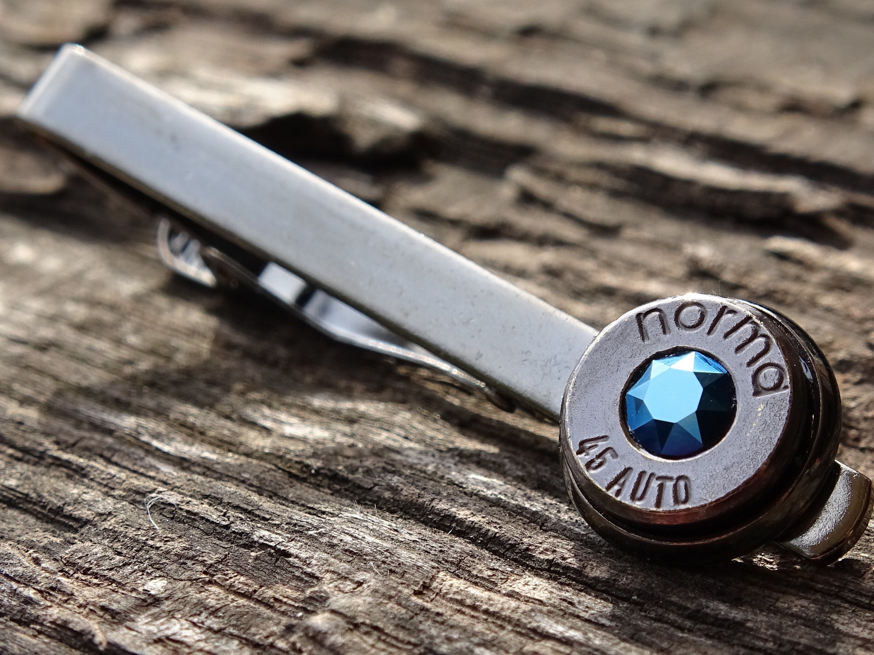 Limited edition Bullet cufflinks & tie clip set gun metal metallic blue (etsy image id: 5815808366)