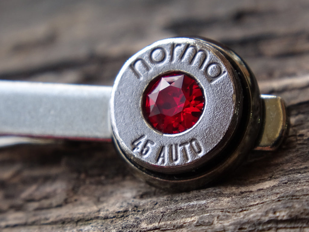 Bullet cufflinks & tie clip set gun metal garnet (etsy image id: 5863598205)