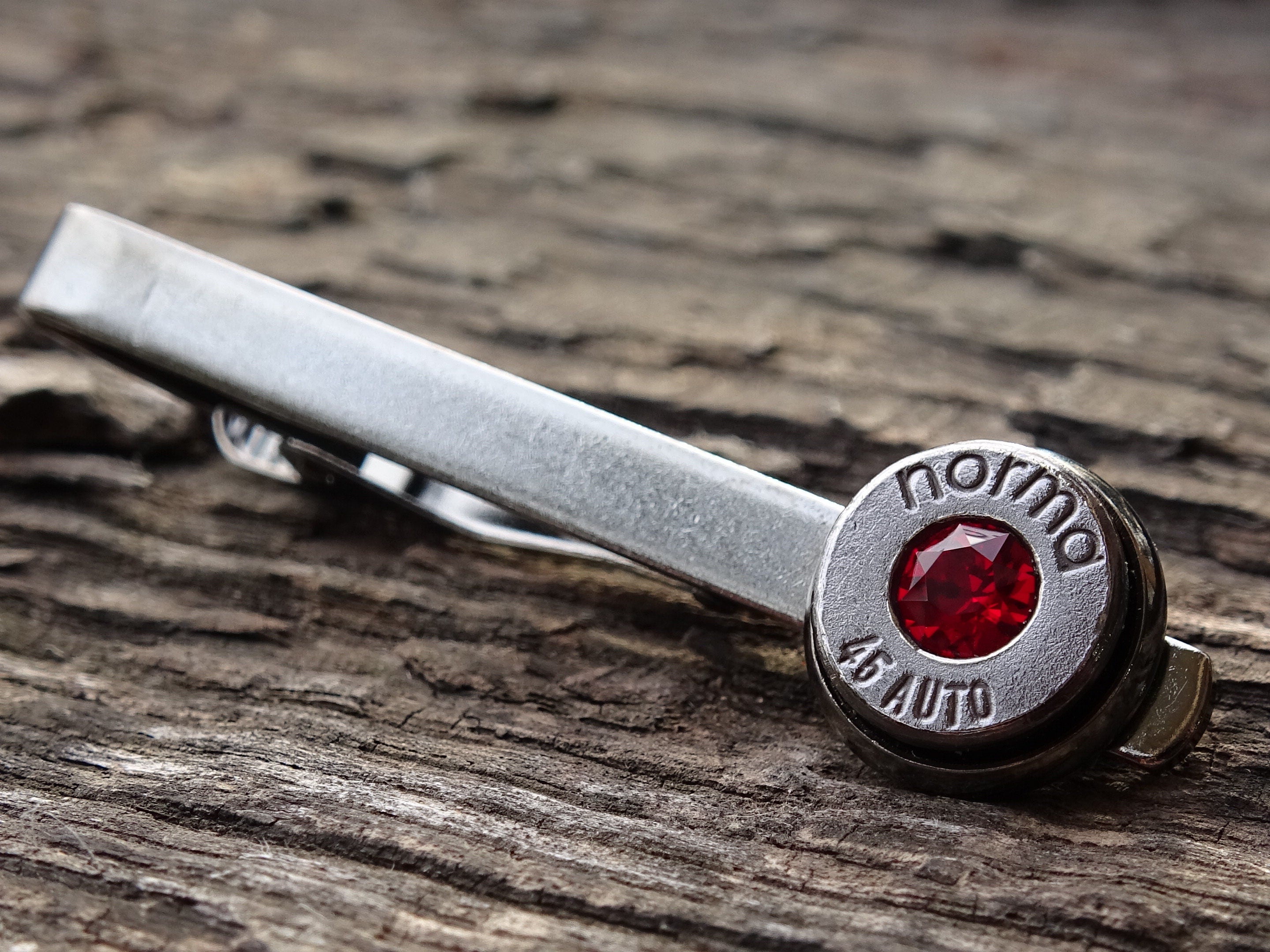 Bullet tie clip .45 gun metal garnet (etsy image id: 5863624101)