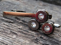 Bullet cufflinks & tie clip set gun metal garnet (etsy image id: 5863633201)