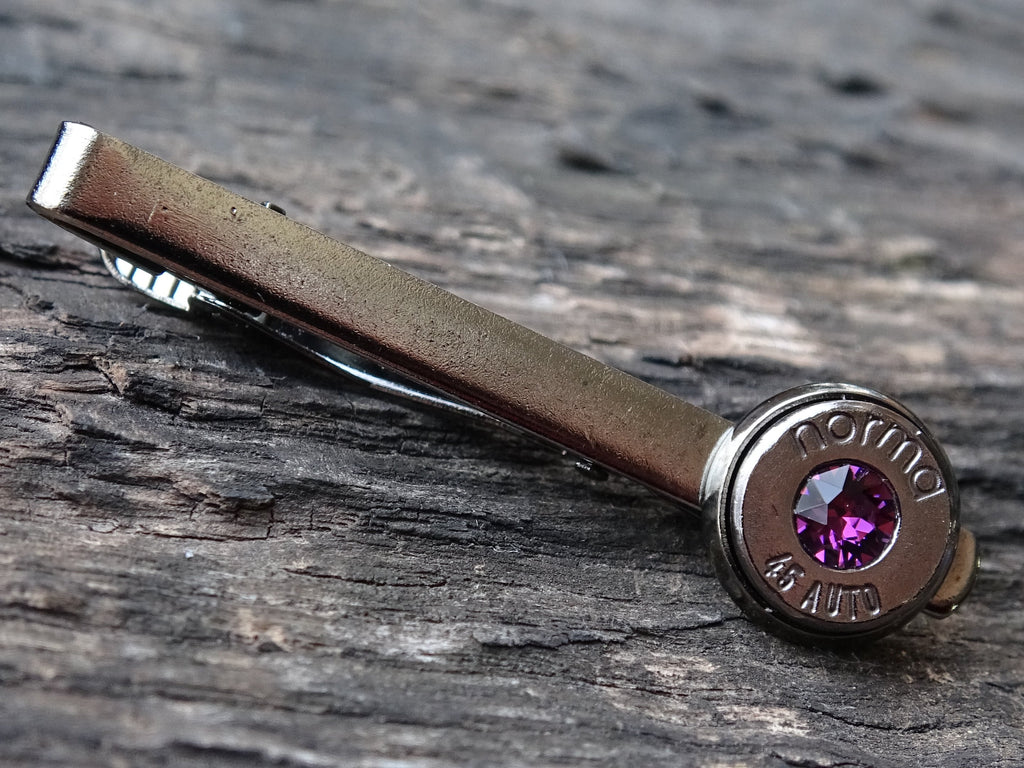 Bullet tie clip .45 gun metal amethyst (etsy image id: 5863670391)
