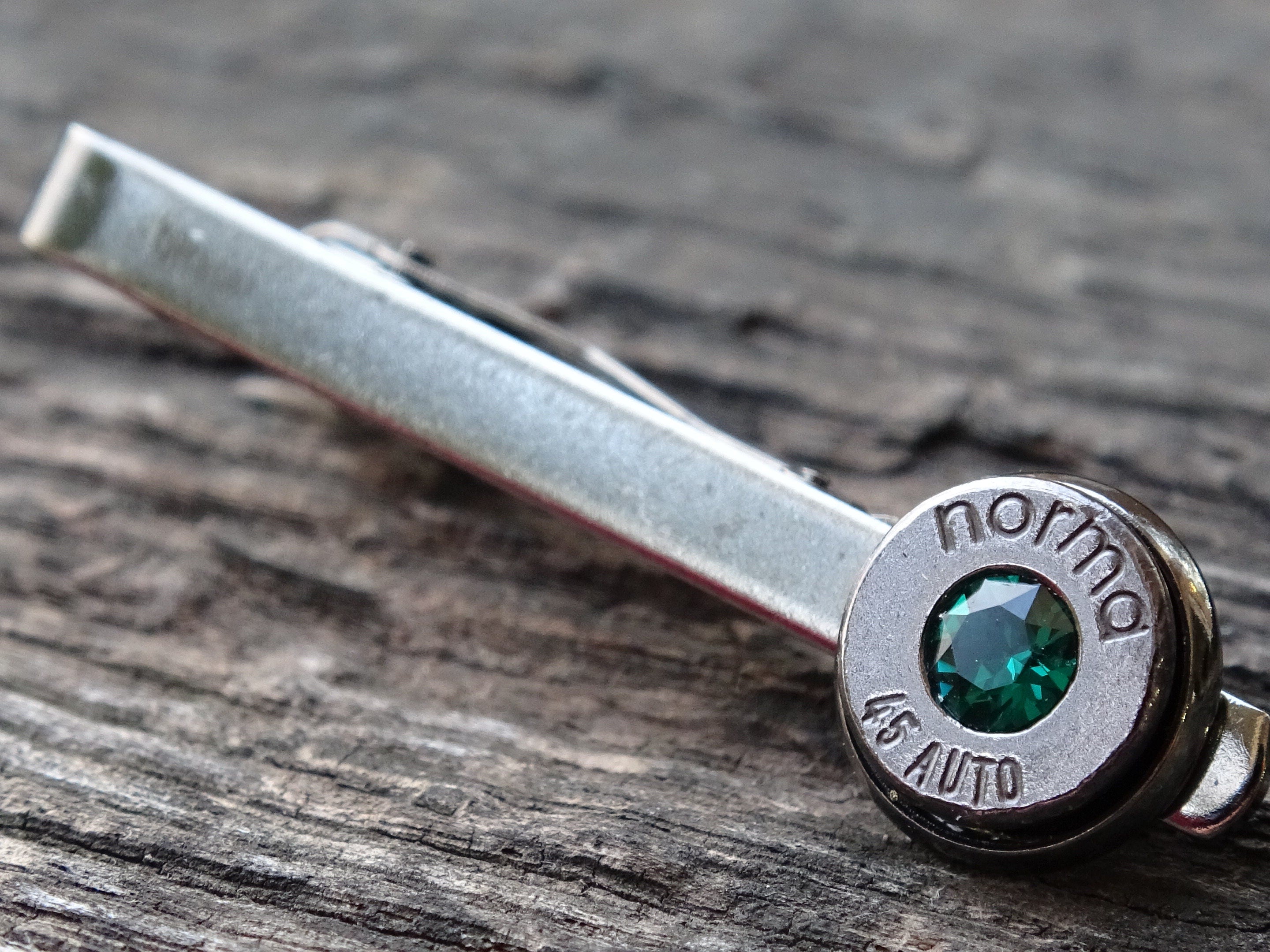 Bullet tie clip .45 gun metal emerald (etsy image id: 5863708523)