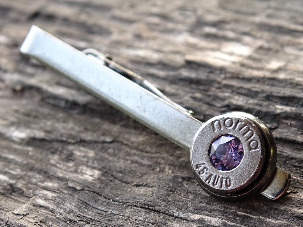 Bullet tie clip .45 gun metal tanzanite (etsy image id: 5863730223)