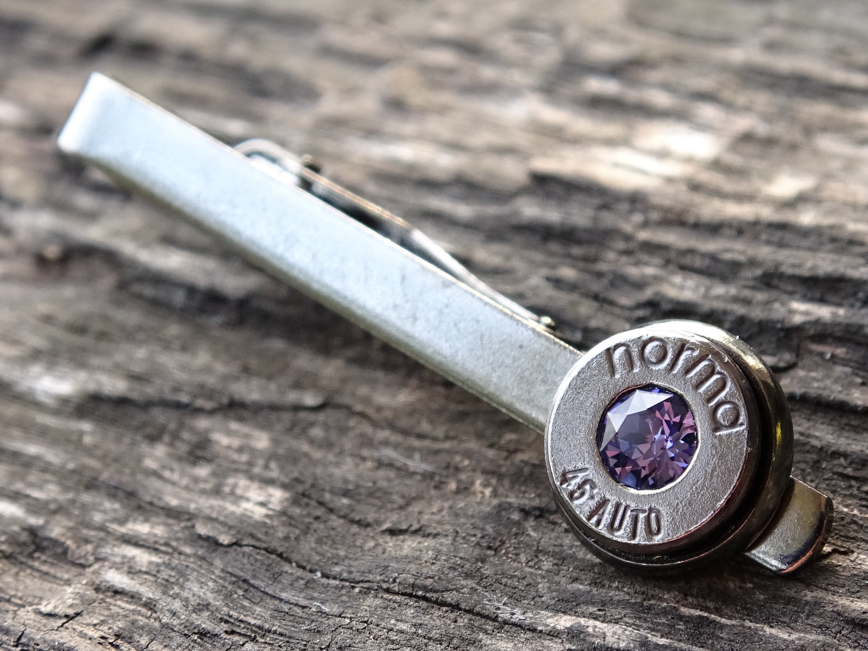 Bullet tie clip .45 gun metal tanzanite (etsy image id: 5863730223)