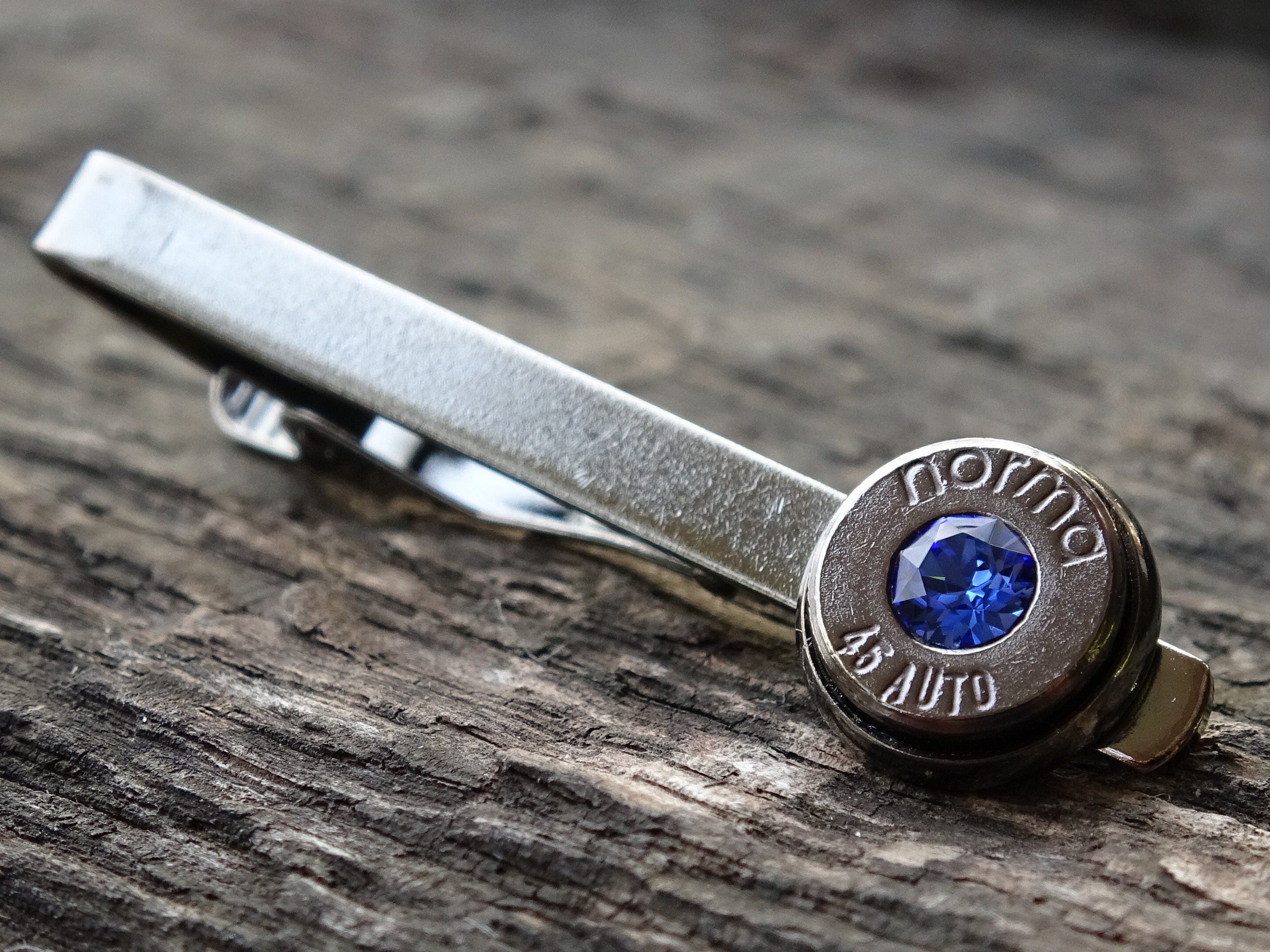 Bullet cufflinks & tie clip set gun metal sapphire (etsy image id: 5863776233)