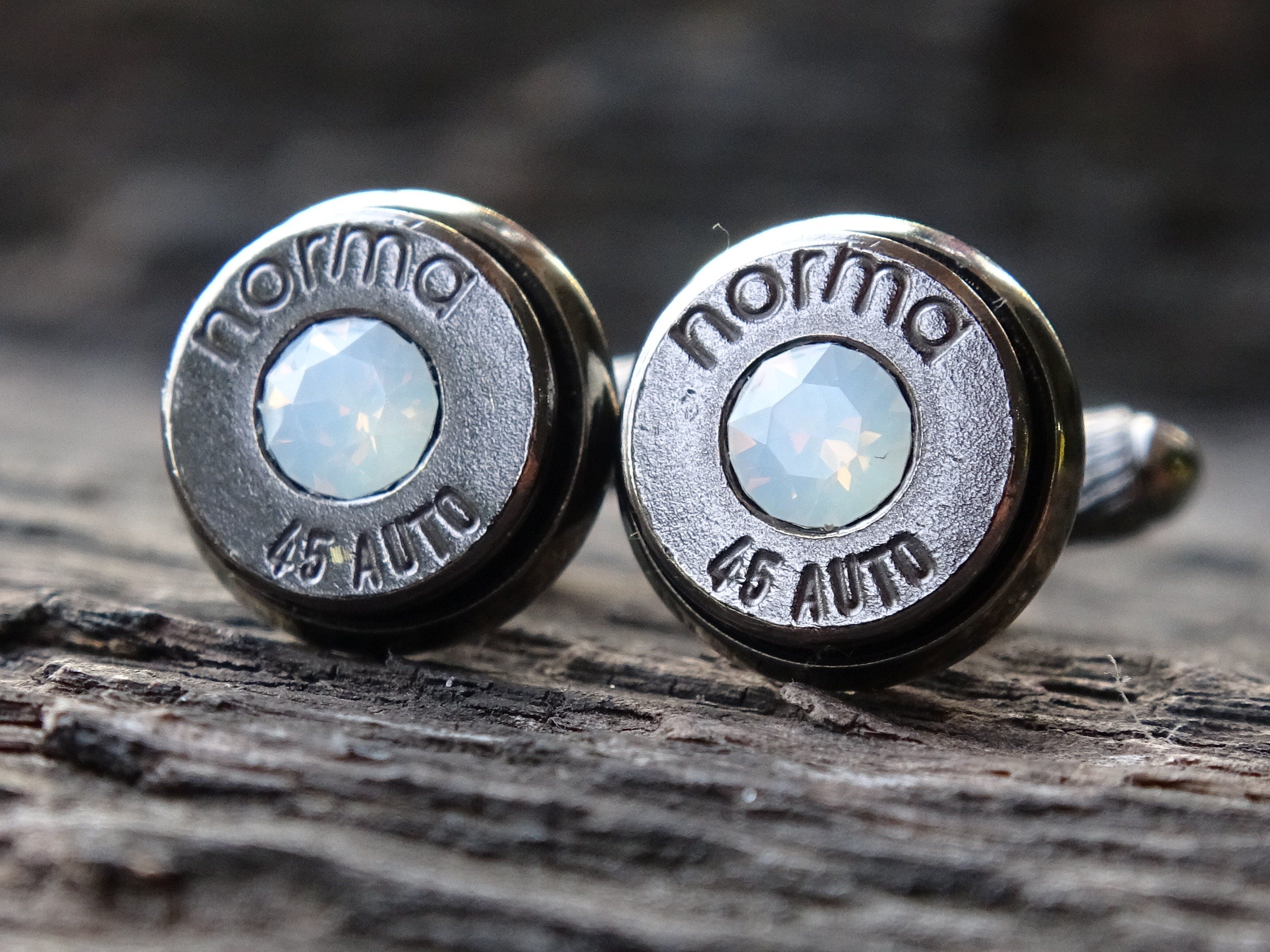 Bullet cufflinks & tie clip set gun metal opal (etsy image id: 5863798623)