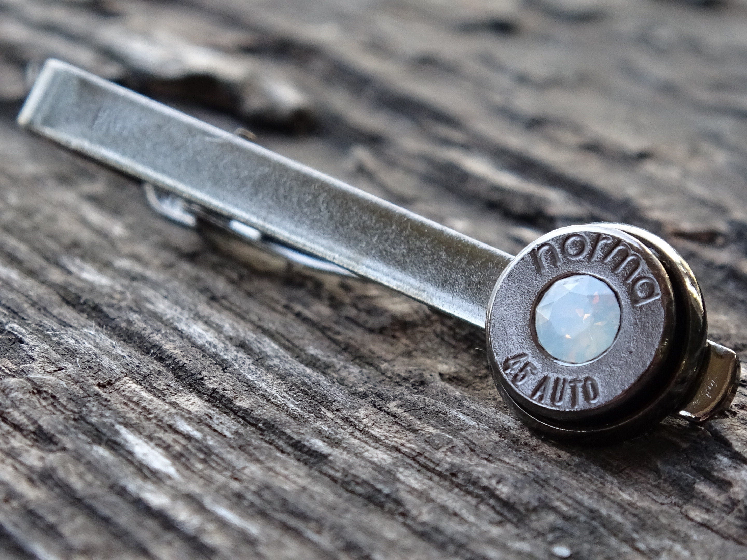 Bullet tie clip .45 gun metal opal (etsy image id: 5863808231)
