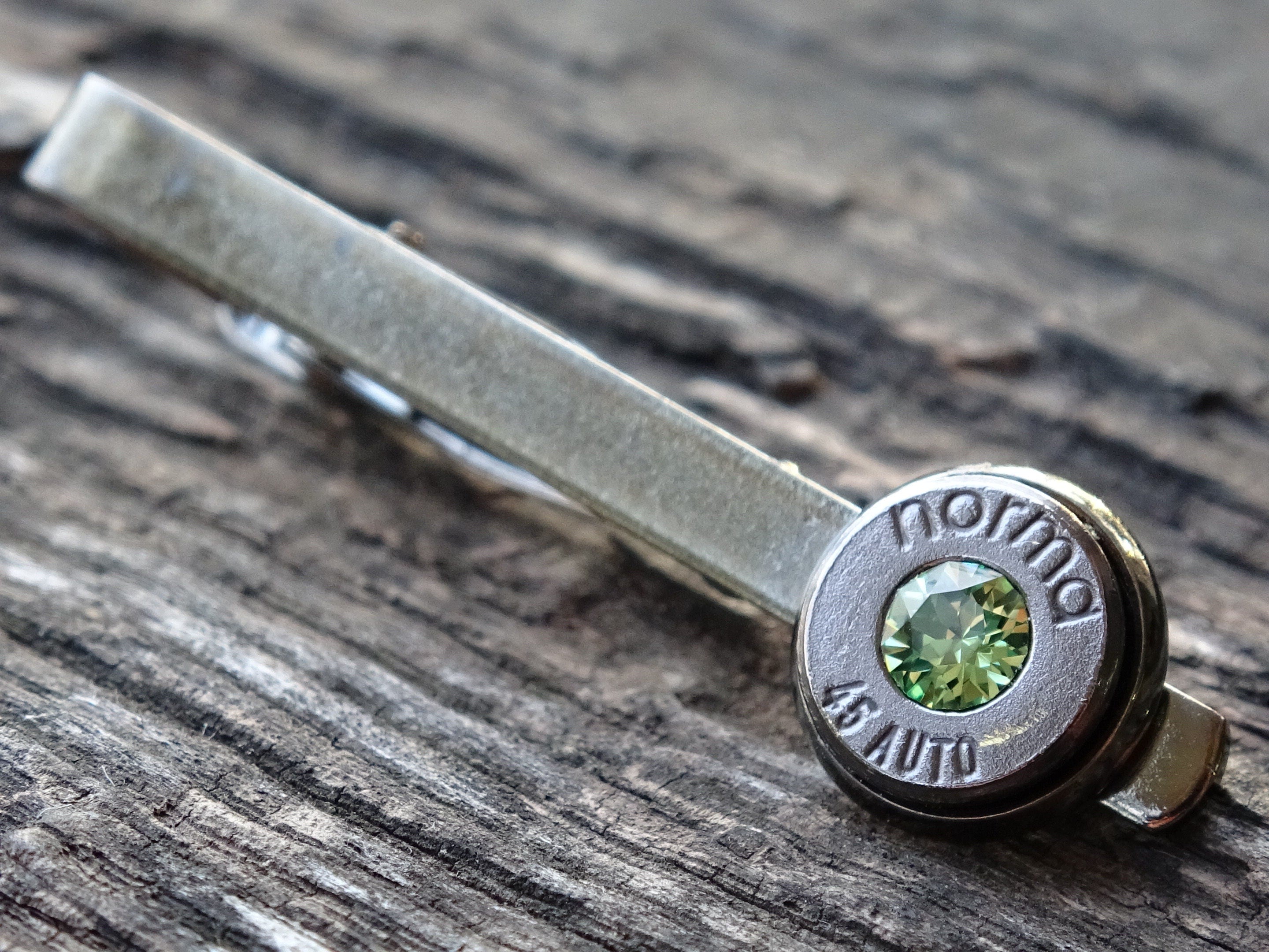 Bullet cufflinks & tie clip set gun metal peridot (etsy image id: 5863814219)