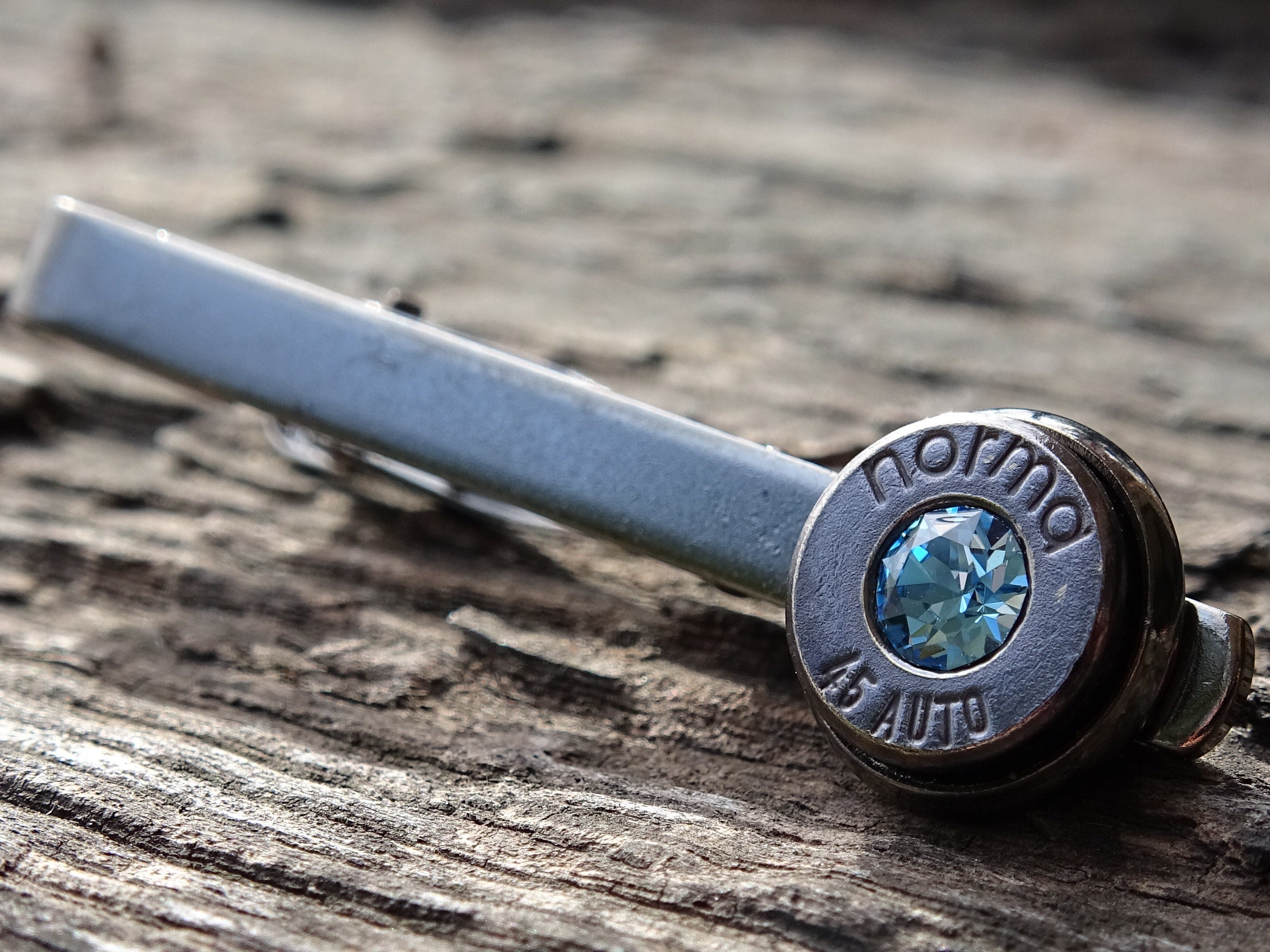 Bullet cufflinks & tie clip set gun metal aquamarine (etsy image id: 5863830945)