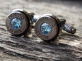 Bullet cufflinks .45 ACP gun metal aquamarine (etsy image id: 5863835297)