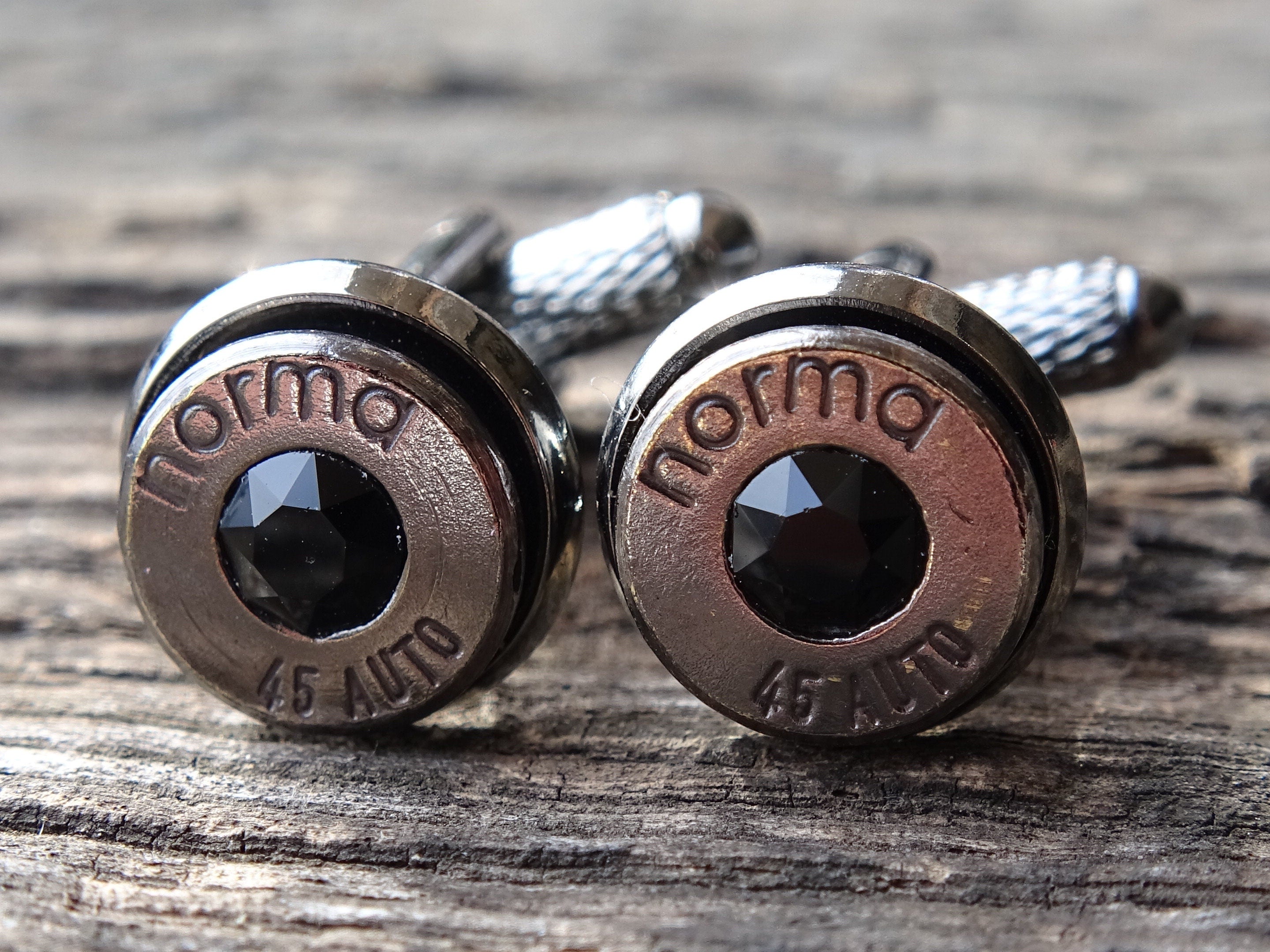 Bullet cufflinks & tie clip set gun metal onyx (etsy image id: 5863878591)