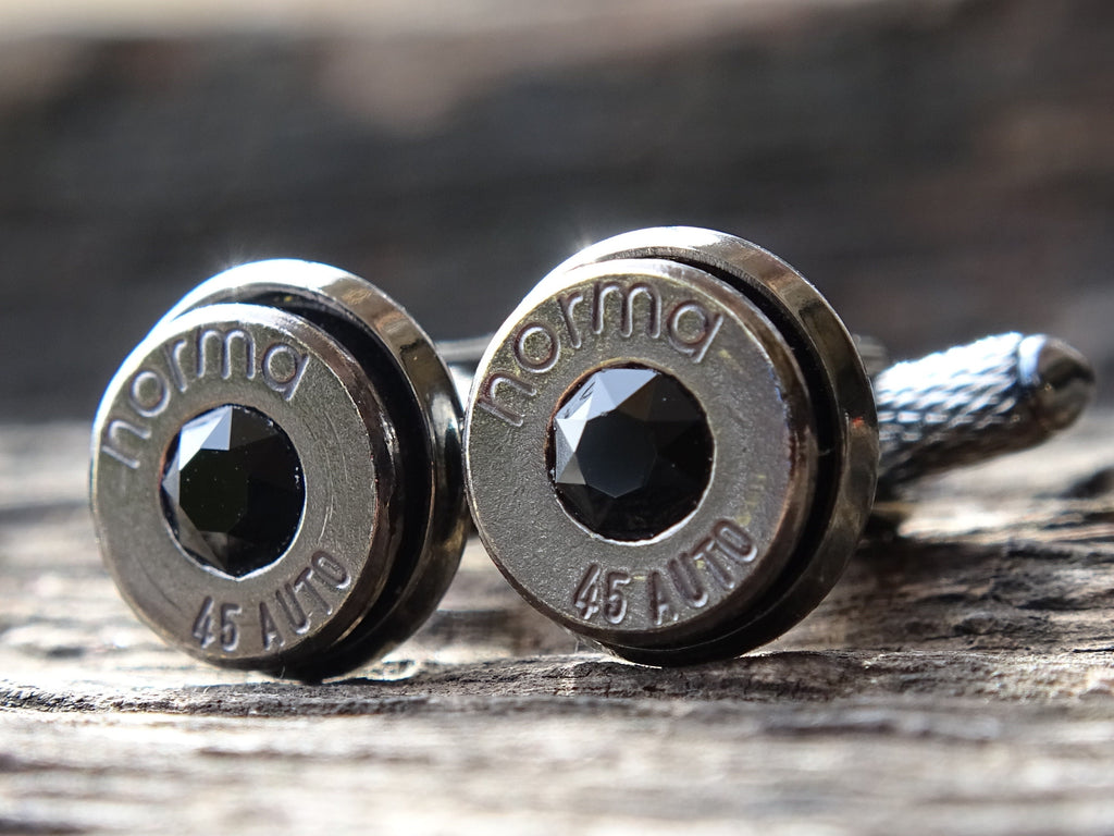 Bullet cufflinks & tie clip set gun metal onyx (etsy image id: 5863878913)