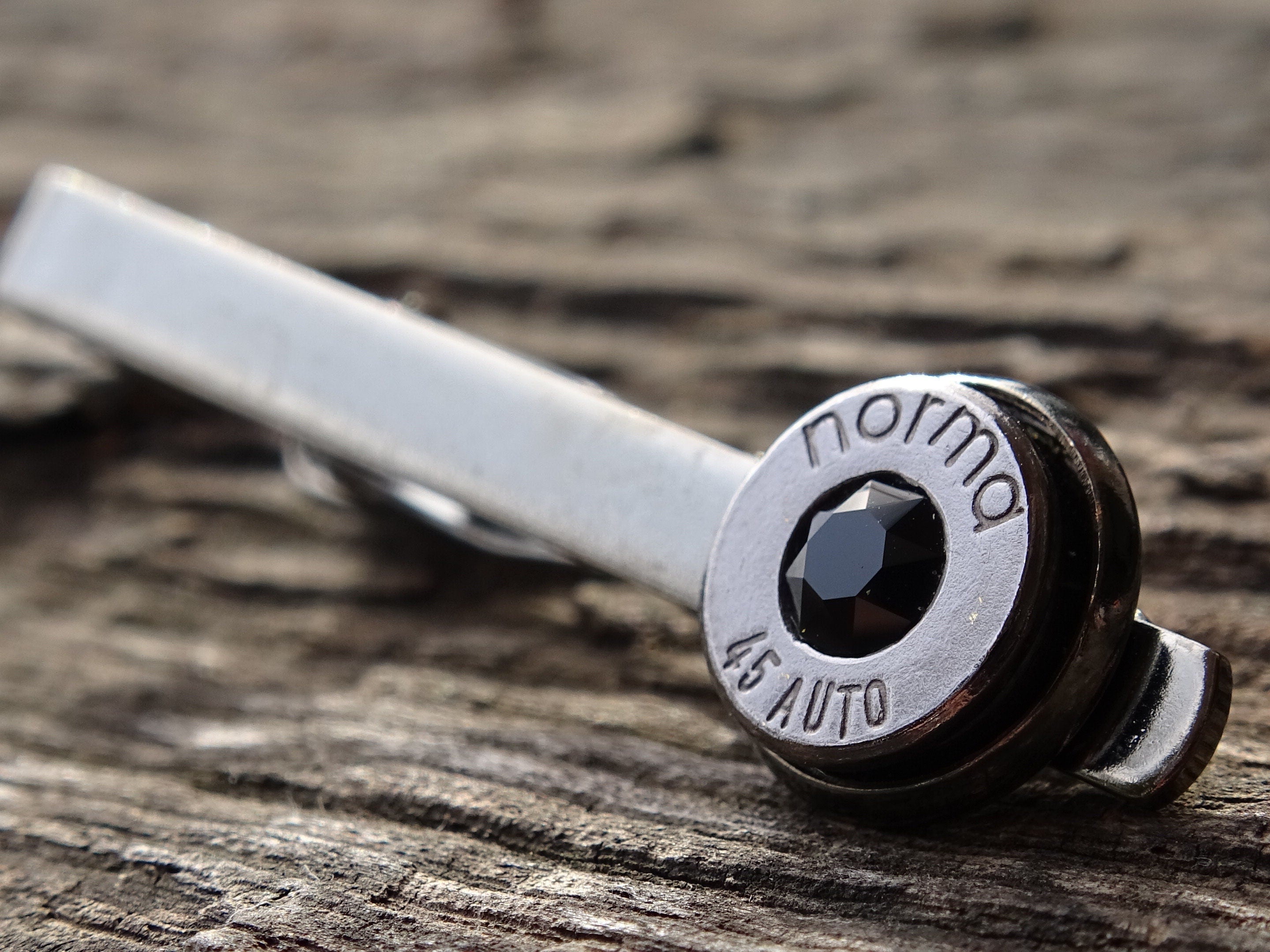 Bullet tie clip .45 gun metal onyx (etsy image id: 5863886897)