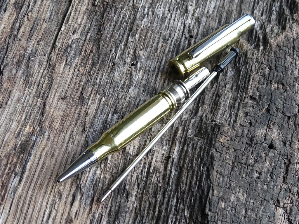 Bullet pen 308 brass & silver (etsy image id: 6477556893)