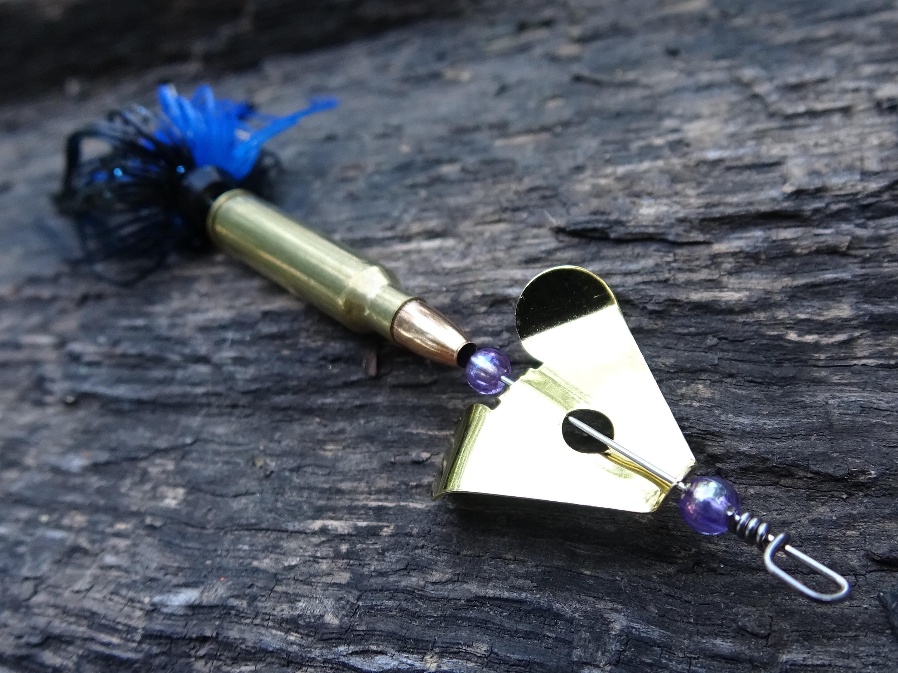 James Henry Bullet Fishing Lure 5.56/.223 black/blue gold (etsy image id: 6910878305)