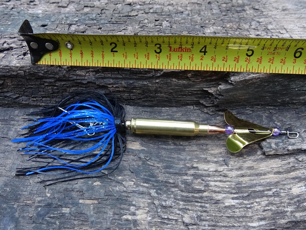 James Henry Bullet Fishing Lure 5.56/.223 black/blue gold (etsy image id: 6910880347)