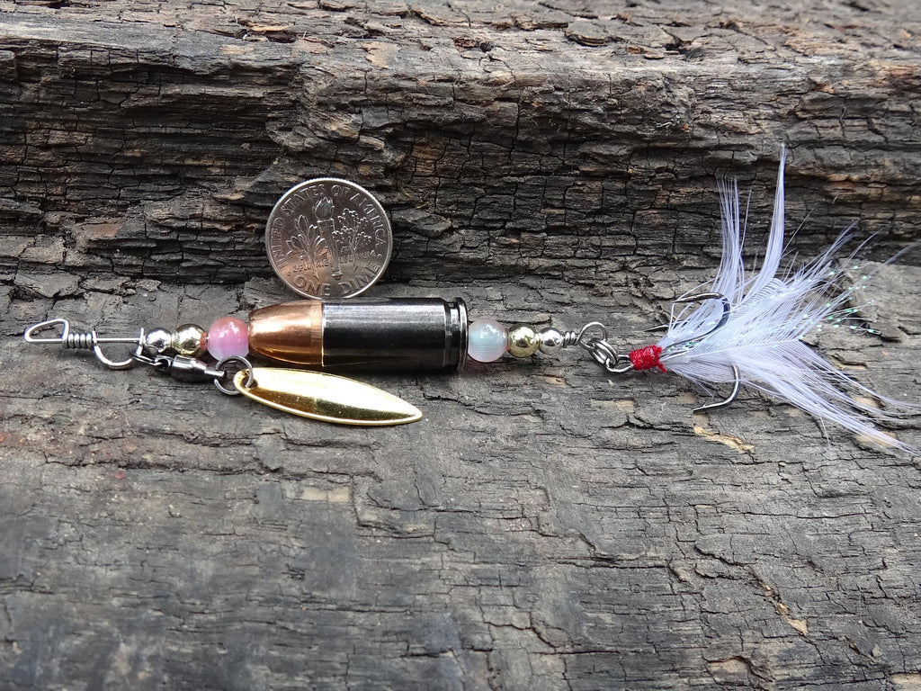 James Henry 9mm bullet fishing lure pink moonstone bead 14k filled bead .925 filled bead (etsy image id: 7019293824)
