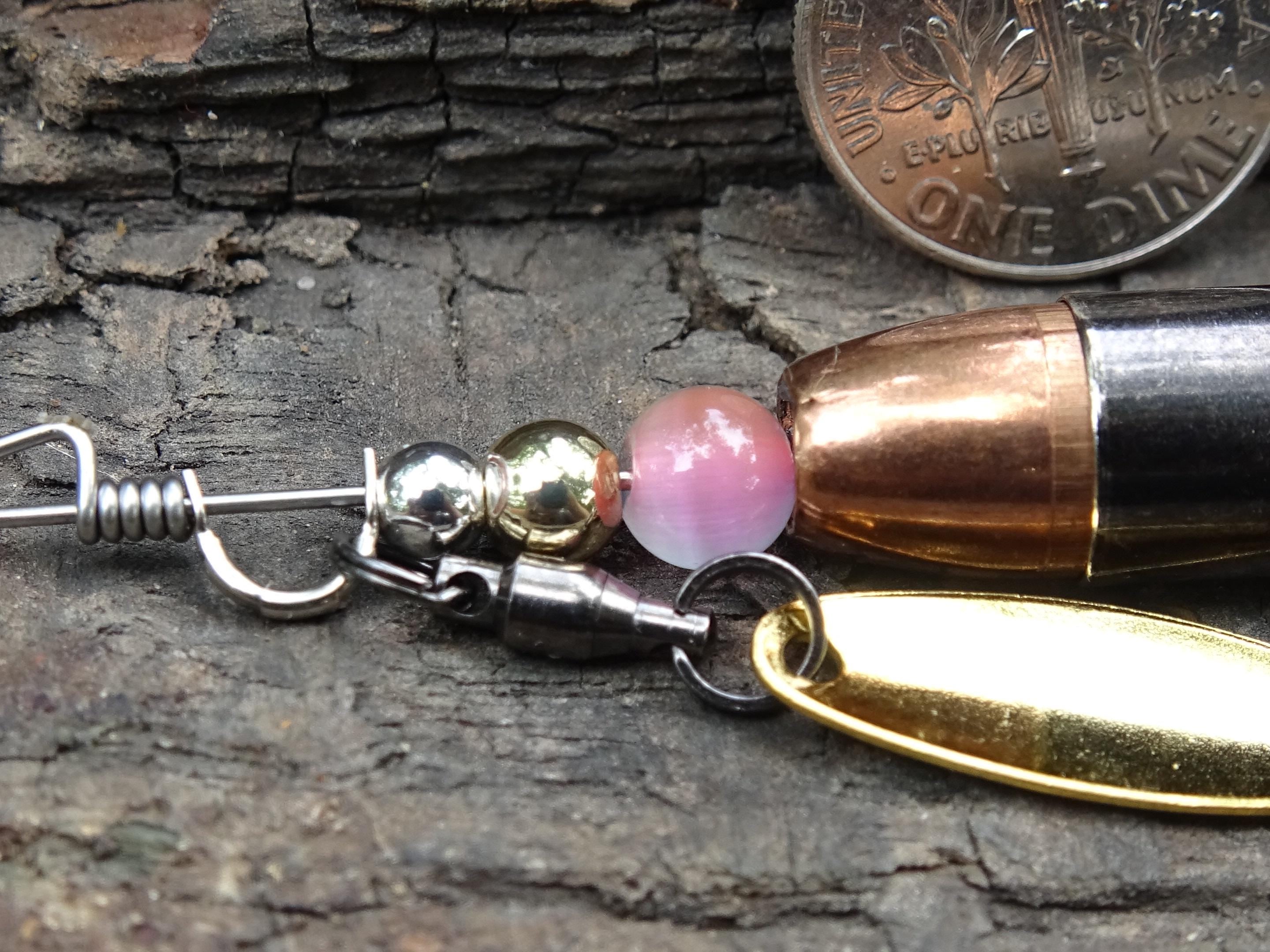 James Henry 9mm bullet fishing lure pink moonstone bead 14k filled bead .925 filled bead (etsy image id: 7019294228)