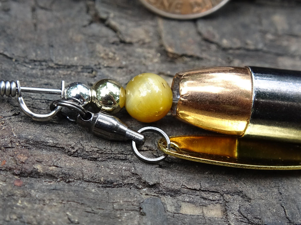 James Henry 9mm bullet fishing lure yellow tigers eye bead 14k filled bead .925 filled bead (etsy image id: 7019319668)